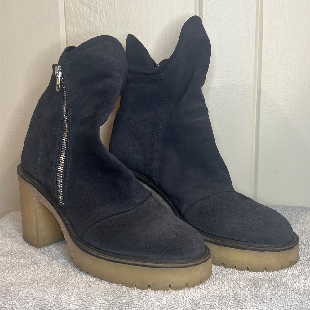 Free People Jack Zip Suede Boots in Onyx Black